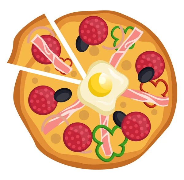 Salami Och Ägg Pizza Illustration Vektor Vit Bakgrund — Stock vektor