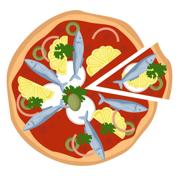 Sardine Citrus Pizza Illustration Vector White Background — Stock Vector