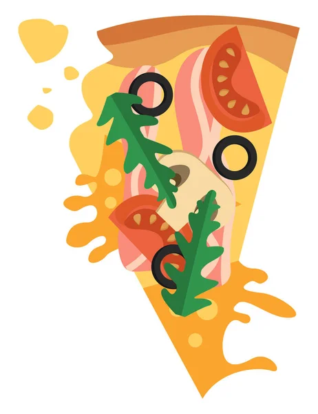 Pizza Com Bacon Legumes Vetor Ilustração Sobre Fundo Branco — Vetor de Stock