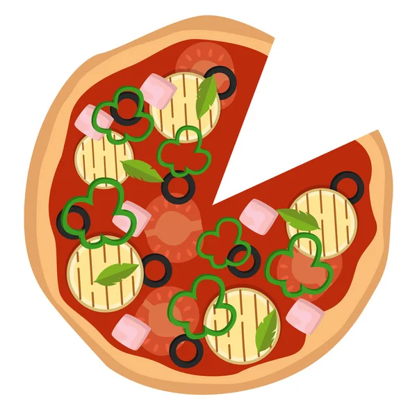 Пицца Цветными Овощами Иллюстрации Вектор Белом Фоне — стоковый вектор
