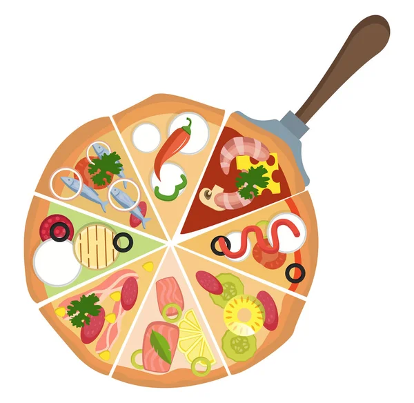 Diversi Tipi Vettore Illustrazione Pizza Sfondo Bianco — Vettoriale Stock