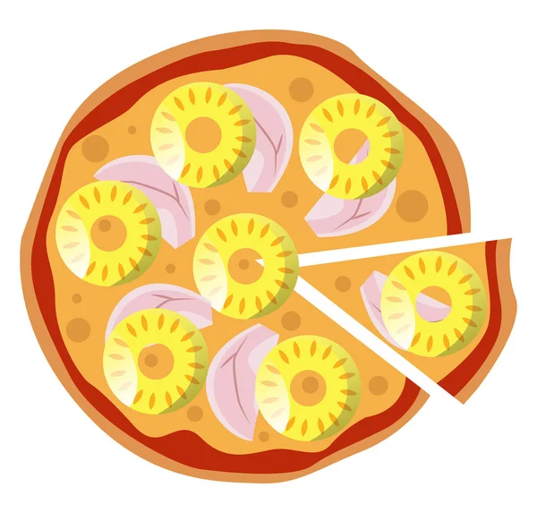 Hawaiian Pineapple Pizza Illustration Vector White Background — Stock Vector