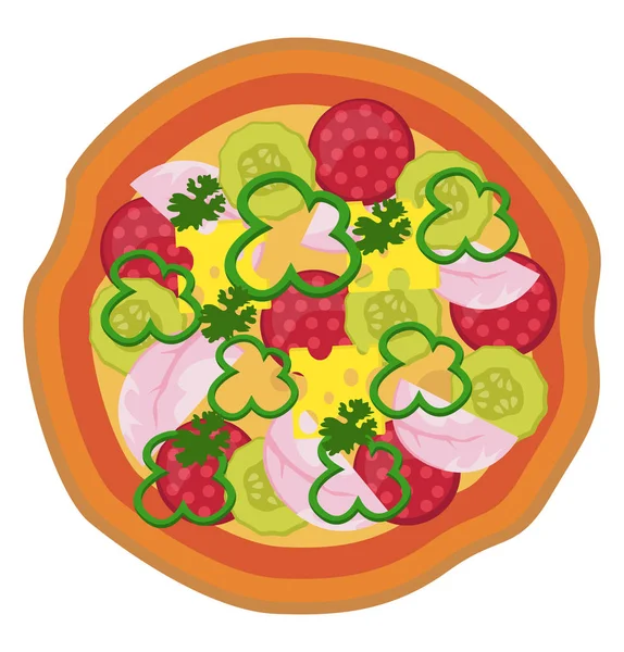 Kolorowy Salami Pizza Wektor Białym Tle — Wektor stockowy