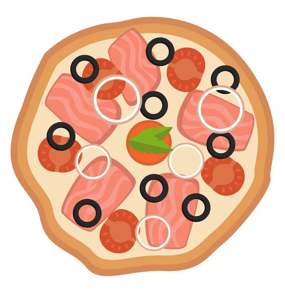 Pizza Med Onionstomato Och Oliver Illustration Vektor Vit Bakgrund — Stock vektor