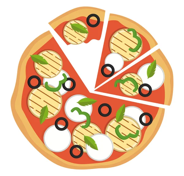 Färgglada Vegetarisk Pizza Illustration Vektor Vit Bakgrund — Stock vektor