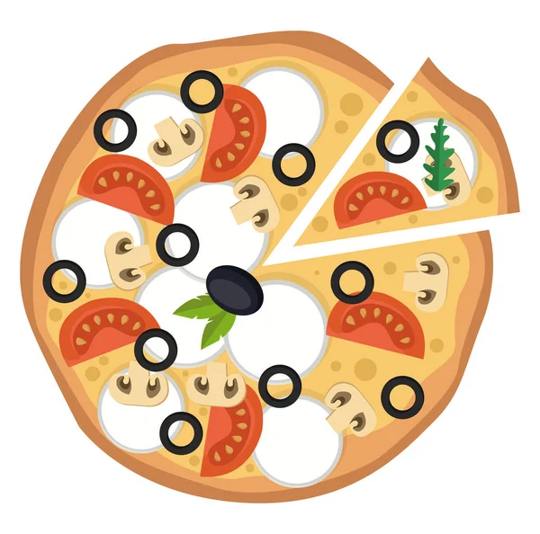 Pizza Med Grönsaker Och Mozzarella Illustration Vektor Vit Bakgrund — Stock vektor