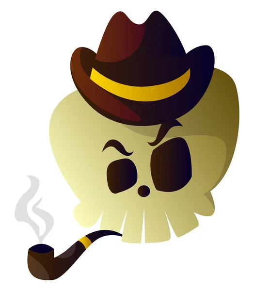 Cartoon Skull Brown Hat Pipe Vector Illustartion White Background — Stock Vector