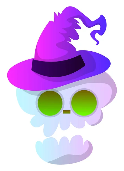 Crânio Dos Desenhos Animados Com Chapéu Roxo Halloween Vector Illustartion — Vetor de Stock