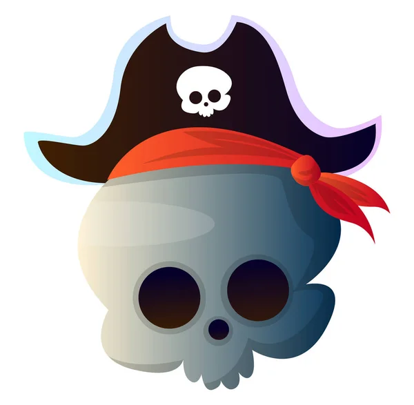 Cartoon Skull Pirat Hat Vector Illustration White Background — Stock Vector