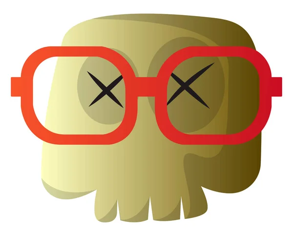 白い背景に赤いメガネベクトル Illustartion と漫画の頭蓋骨 — ストックベクタ