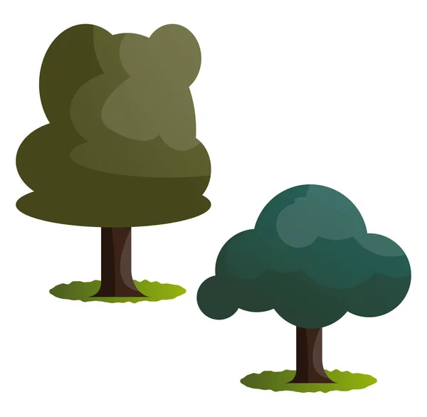Пара Векторных Рисунков Зеленых Деревьев Белом Фоне — стоковый вектор
