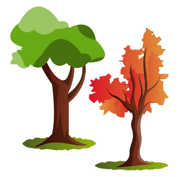 Zwei Herbst Baum Vektor Illustration Auf Weißem Hintergrund — Stockvektor