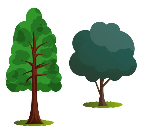 Paar Groene Bomen Vector Illustratie Witte Achtergrond — Stockvector