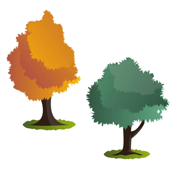 Zwei Herbst Baum Vektor Illustration Auf Weißem Hintergrund — Stockvektor