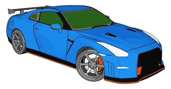 Carro Corrida Azul Com Janelas Verdes Detalhes Laranja Ilustração Vetor — Vetor de Stock