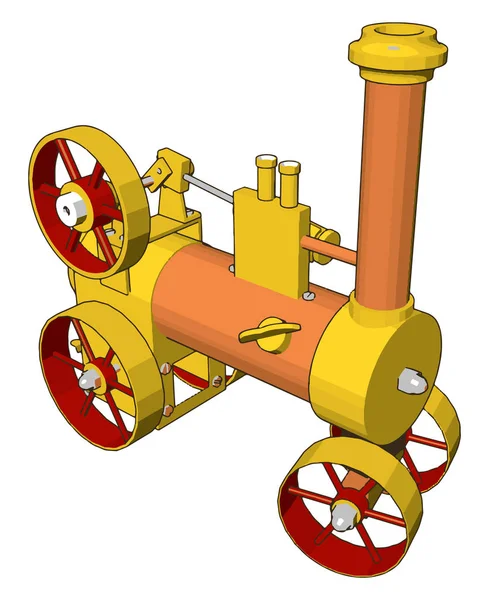 Vector Illustration Yellow Orange Steam Engine Machine White Background — Stock Vector