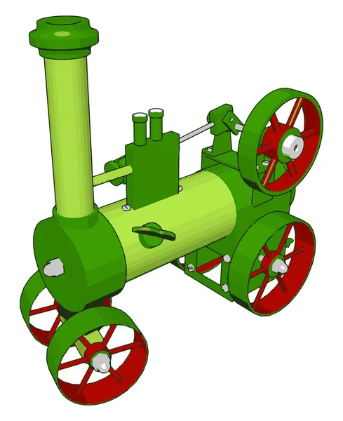 绿色蒸汽机机器的3D 向量例证在白色背景 — 图库矢量图片
