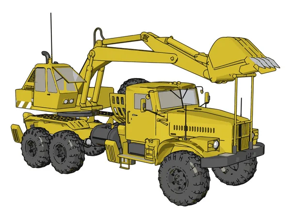 Vector Illustration Yellow Big Excavator Machine White Background — Stock Vector
