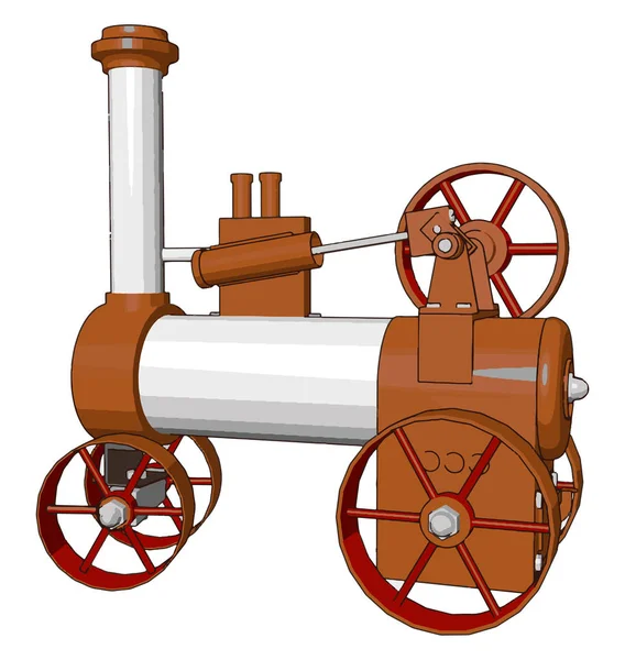 Vector Illustration Orange White Steam Engine Machine White Background — Stock Vector