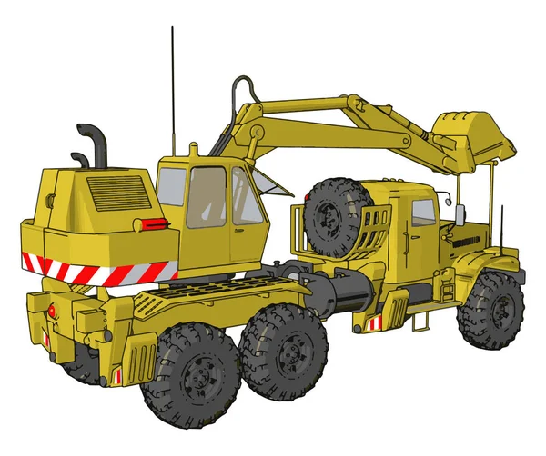 Vektorillustration Der Gelben Großen Baggermaschine Auf Weißem Hintergrund — Stockvektor