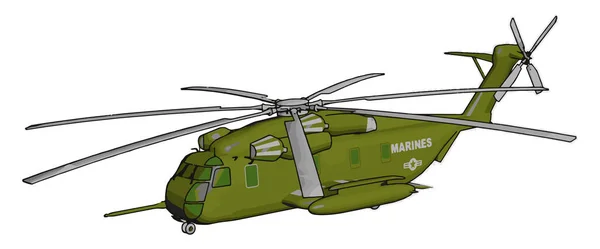 緑の軍用ヘリコプターの白い背景に3D ベクトルイラスト — ストックベクタ