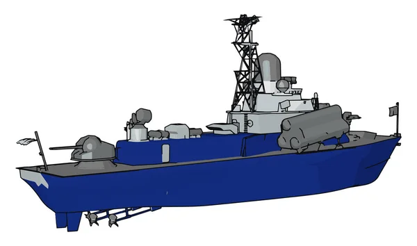 Illustrazione Vettoriale Sfondo Bianco Una Barca Militare Blu Grigia — Vettoriale Stock