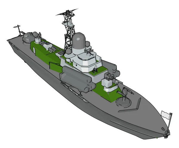 Illustration Vectorielle Sur Fond Blanc Bateau Militaire Vert Gris — Image vectorielle