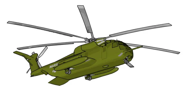 緑の軍用ヘリコプターの白い背景に3D ベクトルイラスト — ストックベクタ