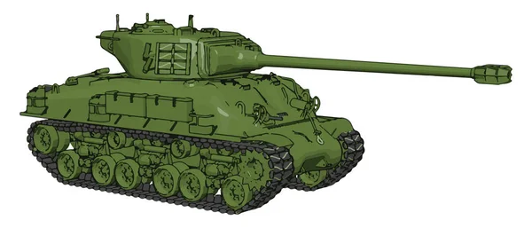 Vector Illustratie Witte Achtergrond Van Een Groene Militaire Tank — Stockvector