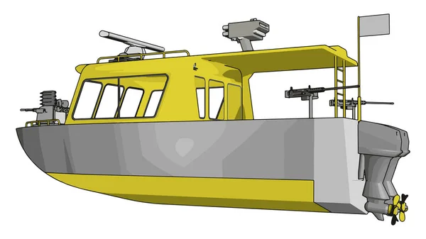 Ilustração Vetorial Sobre Fundo Branco Barco Militar Cinza Amarelo — Vetor de Stock