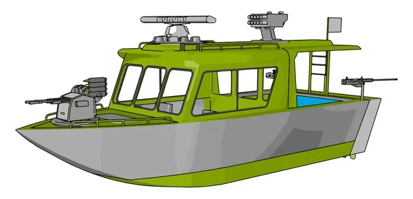 灰色と緑の軍用ボートの白い背景に3D ベクトルイラスト — ストックベクタ