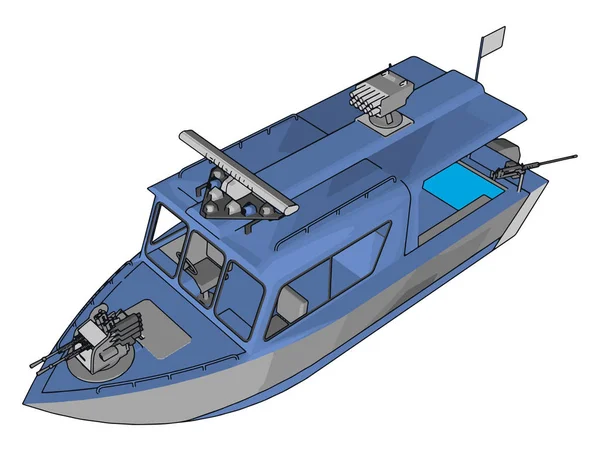 Illustrazione Vettoriale Sfondo Bianco Una Barca Militare Grigia Blu — Vettoriale Stock
