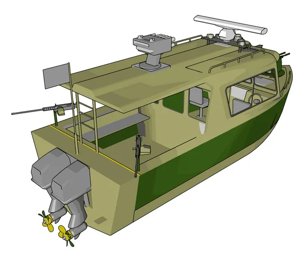 緑の軍用船の白い背景に3D ベクトルイラスト — ストックベクタ