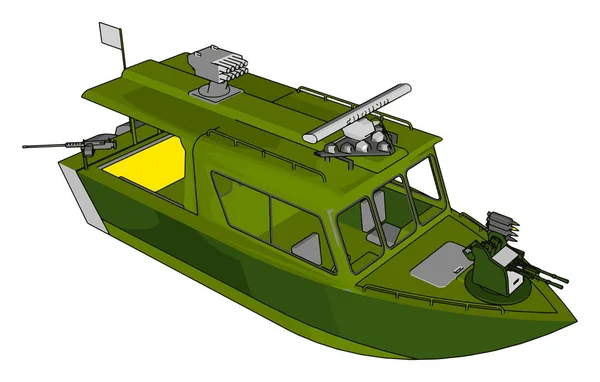 灰色と緑の軍用ボートの白い背景に3D ベクトルイラスト — ストックベクタ