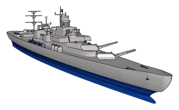 長い灰色と青の戦争軍の船の白い背景に3D ベクトルイラスト — ストックベクタ