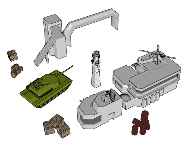 軍事基地の白い背景に3D ベクトルイラスト — ストックベクタ