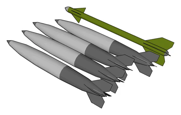 Vector Illustratie Witte Achtergrond Van Verschillende Leger Raketten — Stockvector