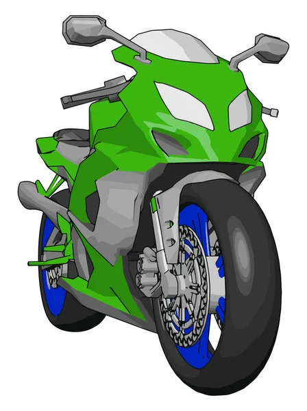 Illustration Vectorielle Sur Fond Blanc Une Moto Grise Bleue Verte — Image vectorielle