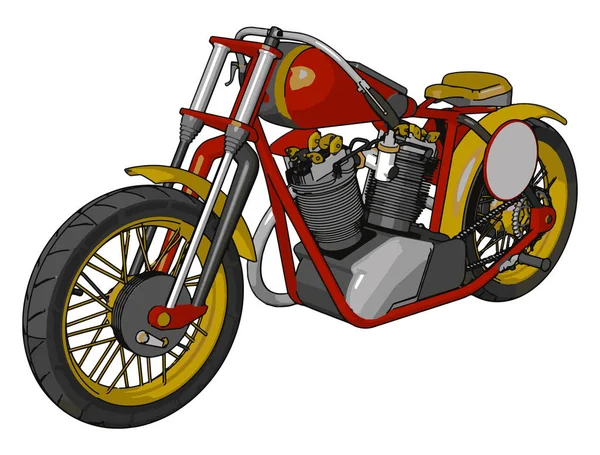 白の背景に赤と黄色のヴィンテージチョッパーオートバイのベクトルイラスト — ストックベクタ