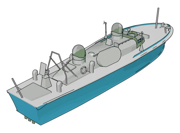 青と灰色の海軍船のシンプルなベクトルイラストホワイト Baclground — ストックベクタ