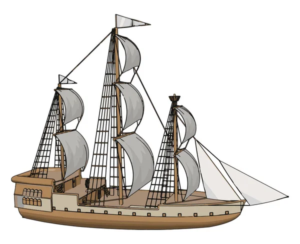 古い帆船のシンプルなベクトルイラストホワイト Backgorund — ストックベクタ