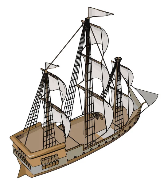 Simple Vector Illustration Old Sailing Ship White Backgorund — Stock Vector