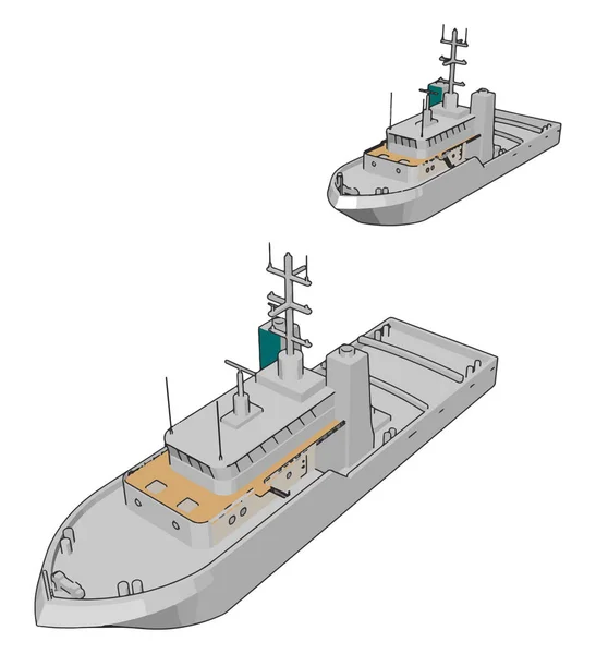 Vektor Illustration Två Vita Marinens Strids Skepp Vit Bakgrund — Stock vektor