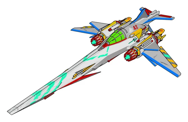 Colorful Fantasy Battle Cruiser Vector Illustration White Background — Stock Vector
