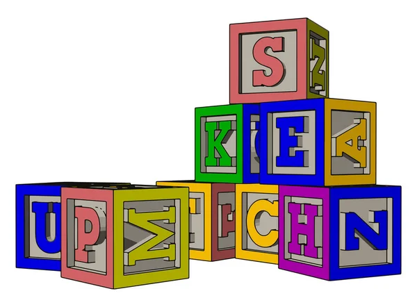 各种各样五颜六色的玩具块向量例证在白色背景 — 图库矢量图片