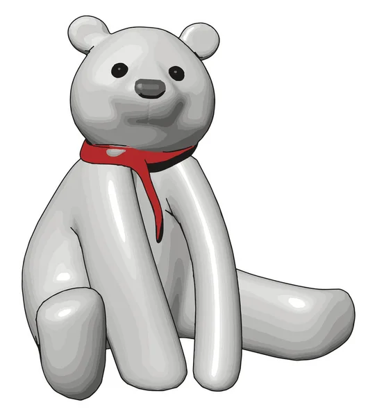 Urso Pelúcia Branco Com Ilustração Vetor Lenço Vermelho Fundo Branco — Vetor de Stock