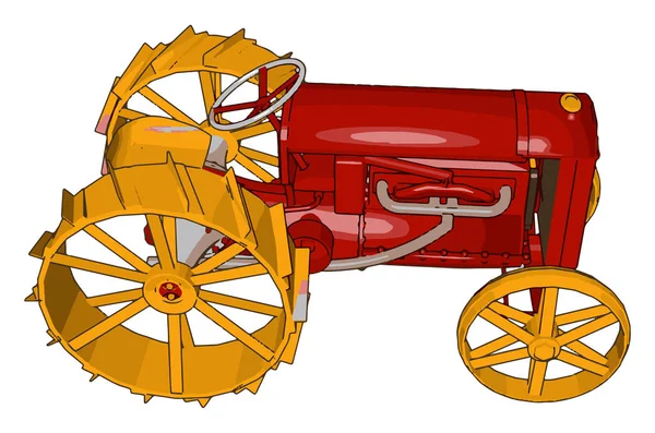 Czerwona Żółta Ilustracja Wektorowa Ciągnika Białym Tle — Wektor stockowy