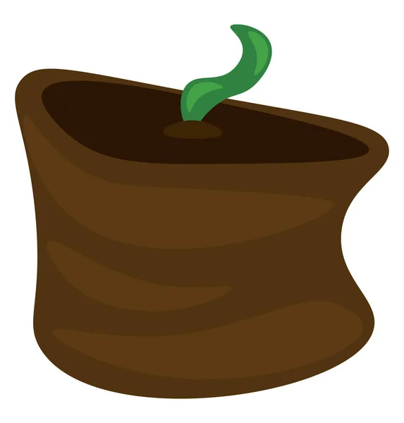 茶色の陶器の鍋の色の描画またはイラストから苗が発芽する — ストックベクタ