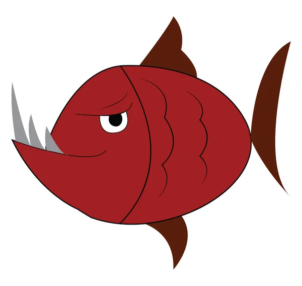 Angry Fish Sharp Long Teeth Vector Color Illustration — Stock Vector