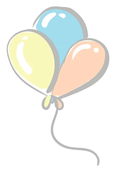 三个五颜六色的气球一起栓的向量或颜色例证 — 图库矢量图片